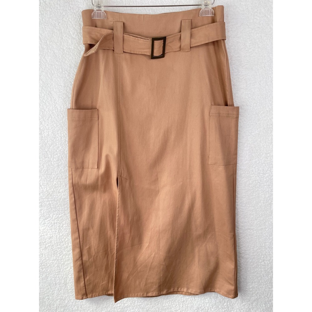 Monroe & Main Womens Medium Camel Tan Belted Midi Pencil Skirt with Pockets‎ NWT